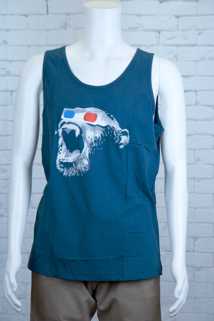 Tank Top | 3D Monkey - 3d glasses, aqua, black, colours, graphic, green, man, men, monkey, red, see no evil, Tank Top, teal, unisex, world - Wander Emporium