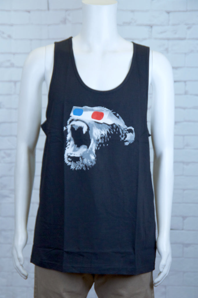 Tank Top | 3D Monkey - 3d glasses, aqua, black, colours, graphic, green, man, men, monkey, red, see no evil, Tank Top, teal, unisex, world - Wander Emporium