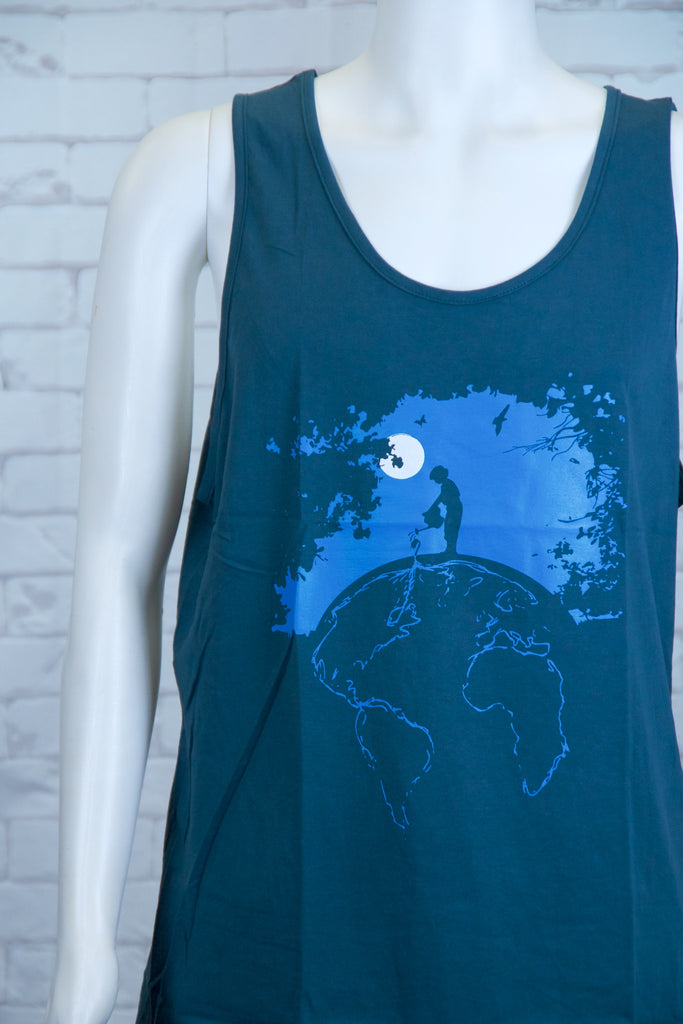 Tank Top | Only one earth - aqua, black, colours, graphic, green, man, men, monkey, red, save the earth, see no evil, Tank Top, teal, tv, unisex, world - Wander Emporium