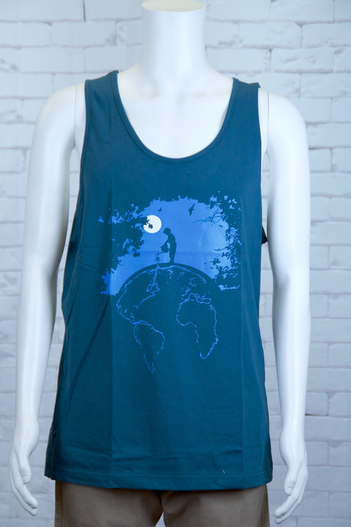Tank Top | Only one earth - aqua, black, colours, graphic, green, man, men, monkey, red, save the earth, see no evil, Tank Top, teal, tv, unisex, world - Wander Emporium