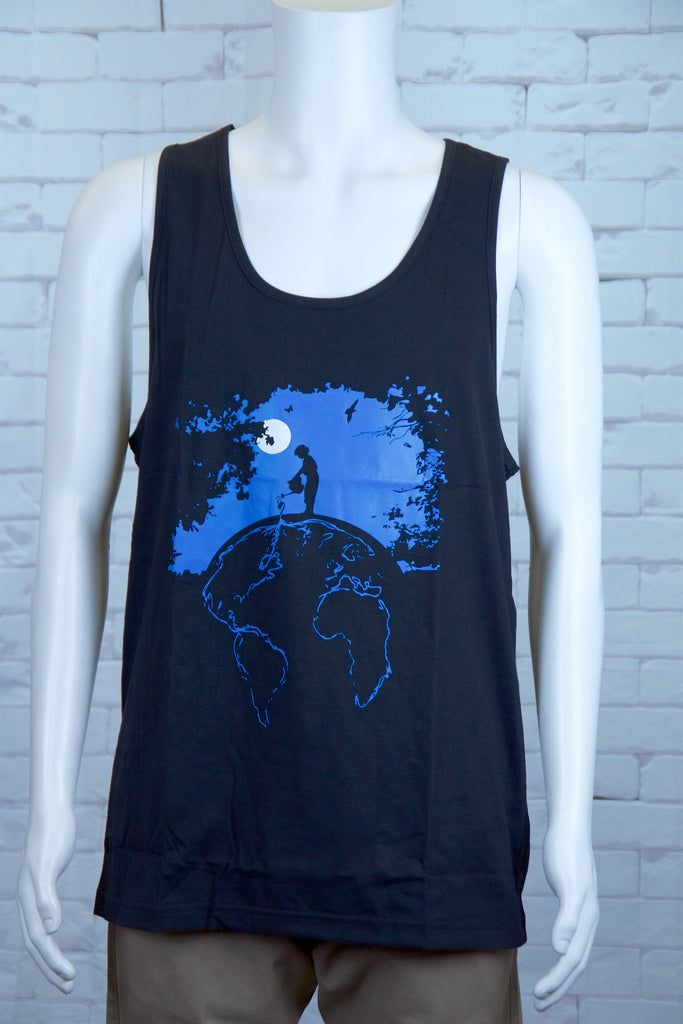 Tank Top | Only one earth - aqua, black, colours, graphic, green, man, men, monkey, red, save the earth, see no evil, Tank Top, teal, tv, unisex, world - Wander Emporium