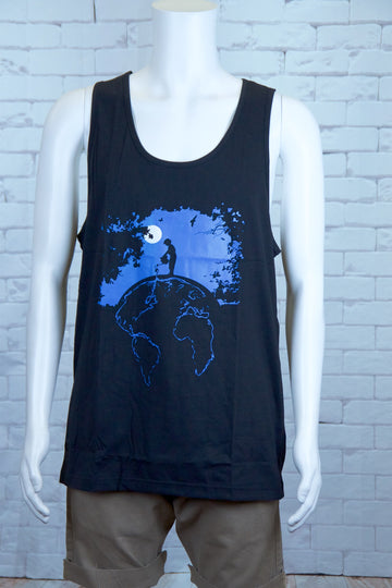 Tank Top | Only one earth - aqua, black, colours, graphic, green, man, men, monkey, red, save the earth, see no evil, Tank Top, teal, tv, unisex, world - Wander Emporium