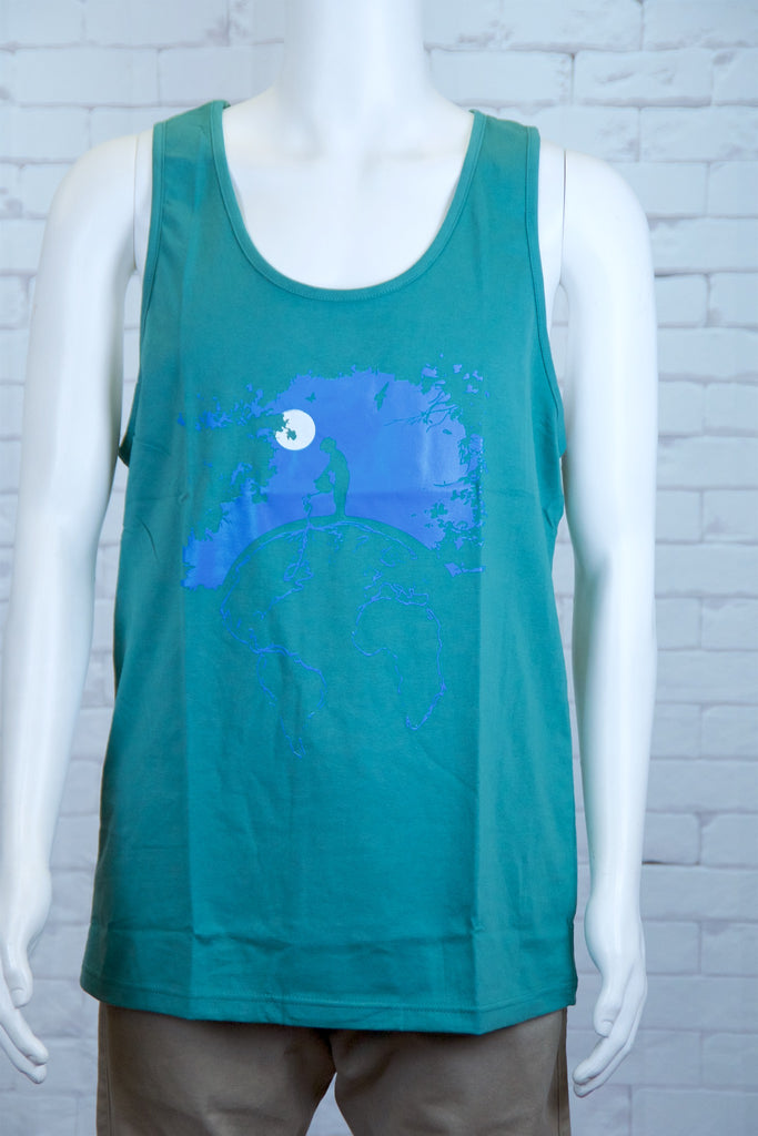 Tank Top | Only one earth - aqua, black, colours, graphic, green, man, men, monkey, red, save the earth, see no evil, Tank Top, teal, tv, unisex, world - Wander Emporium