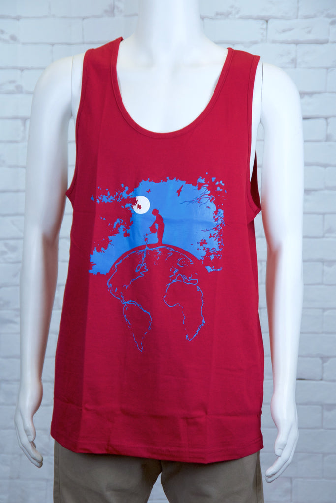 Tank Top | Only one earth - aqua, black, colours, graphic, green, man, men, monkey, red, save the earth, see no evil, Tank Top, teal, tv, unisex, world - Wander Emporium