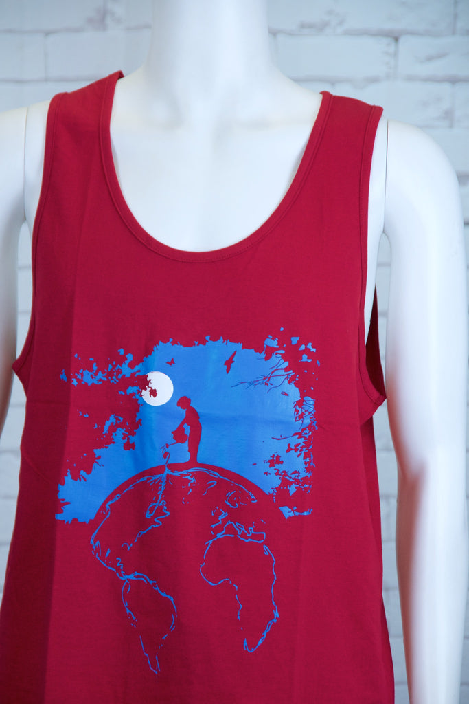 Tank Top | Only one earth - aqua, black, colours, graphic, green, man, men, monkey, red, save the earth, see no evil, Tank Top, teal, tv, unisex, world - Wander Emporium