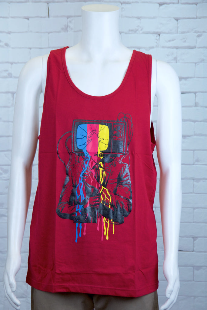 Tank Top | TV Guy - aqua, black, colours, graphic, green, man, men, monkey, red, see no evil, Tank Top, teal, tv, unisex - Wander Emporium
