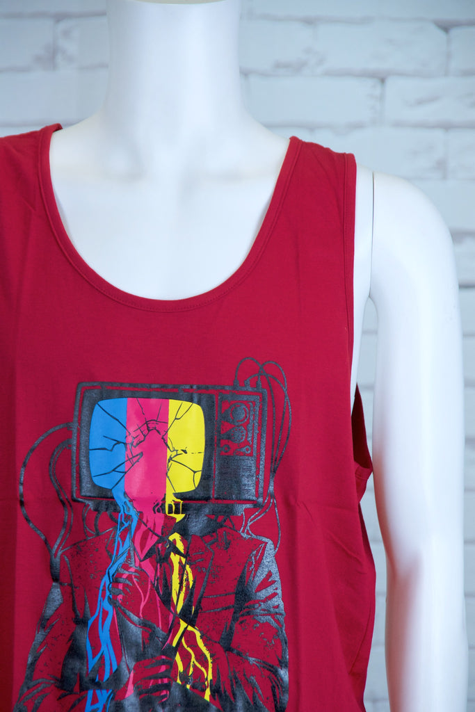 Tank Top | TV Guy - aqua, black, colours, graphic, green, man, men, monkey, red, see no evil, Tank Top, teal, tv, unisex - Wander Emporium