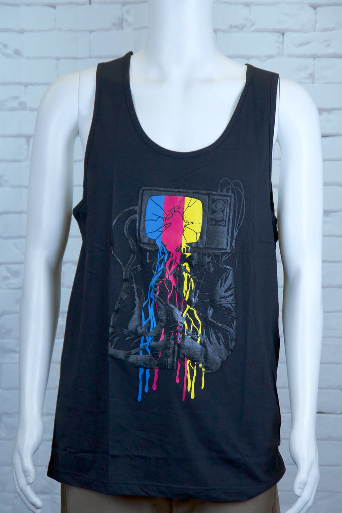 Tank Top | TV Guy - aqua, black, colours, graphic, green, man, men, monkey, red, see no evil, Tank Top, teal, tv, unisex - Wander Emporium