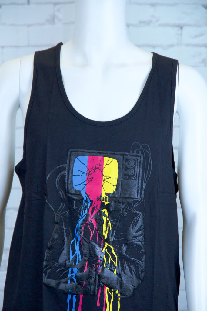 Tank Top | TV Guy - aqua, black, colours, graphic, green, man, men, monkey, red, see no evil, Tank Top, teal, tv, unisex - Wander Emporium
