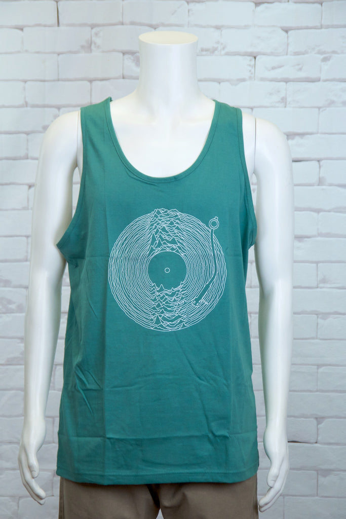 Tank Top | Record Player - aqua, beach, beach vibes, black, colours, graphic, green, man, men, record player, records, red, Tank Top, teal, unisex, world - Wander Emporium