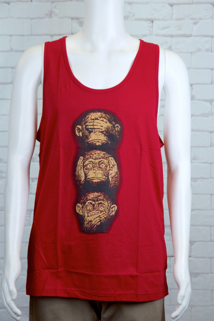 Tank Top | 3 Monkeys - aqua, beach, beach vibes, black, colours, graphic, green, man, men, monkey, red, see no evil, T-rex, Tank Top, teal, unisex, world - Wander Emporium