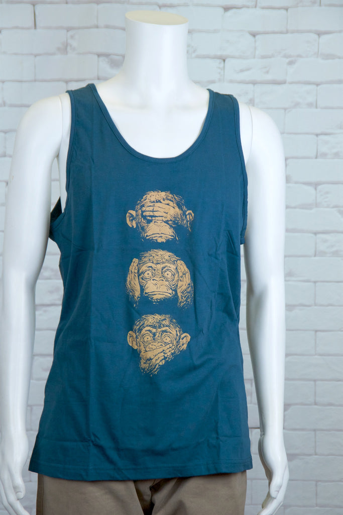 Tank Top | 3 Monkeys - aqua, beach, beach vibes, black, colours, graphic, green, man, men, monkey, red, see no evil, T-rex, Tank Top, teal, unisex, world - Wander Emporium