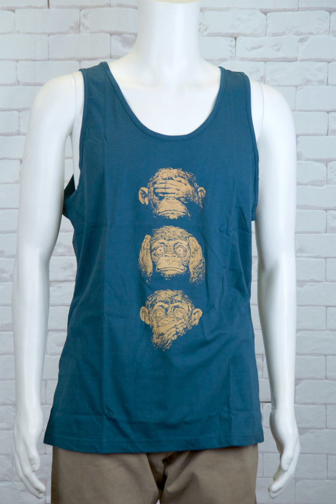 Tank Top | 3 Monkeys - aqua, beach, beach vibes, black, colours, graphic, green, man, men, monkey, red, see no evil, T-rex, Tank Top, teal, unisex, world - Wander Emporium