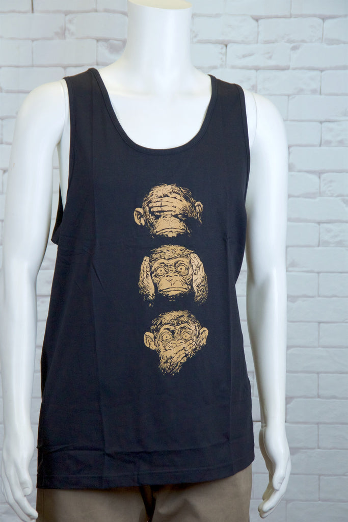 Tank Top | 3 Monkeys - aqua, beach, beach vibes, black, colours, graphic, green, man, men, monkey, red, see no evil, T-rex, Tank Top, teal, unisex, world - Wander Emporium