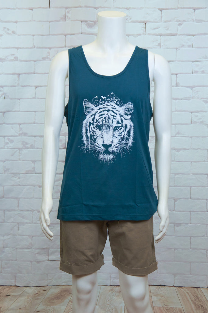 Tank Top | Tiger - aqua, beach, beach vibes, black, colours, graphic, green, man, men, record player, records, red, Tank Top, teal, unisex, world - Wander Emporium