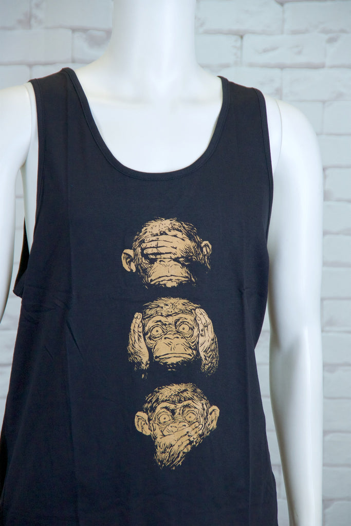 Tank Top | 3 Monkeys - aqua, beach, beach vibes, black, colours, graphic, green, man, men, monkey, red, see no evil, T-rex, Tank Top, teal, unisex, world - Wander Emporium