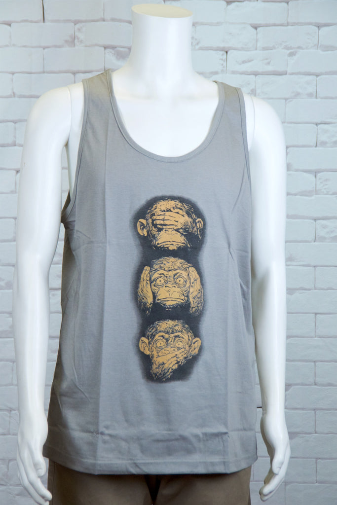 Tank Top | 3 Monkeys - aqua, beach, beach vibes, black, colours, graphic, green, man, men, monkey, red, see no evil, T-rex, Tank Top, teal, unisex, world - Wander Emporium
