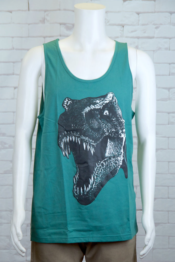 Tank Top | T-Rex - aqua, beach, beach vibes, black, colours, graphic, green, man, men, red, T-rex, Tank Top, teal, unisex, world - Wander Emporium