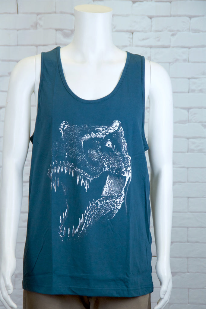 Tank Top | T-Rex - aqua, beach, beach vibes, black, colours, graphic, green, man, men, red, T-rex, Tank Top, teal, unisex, world - Wander Emporium