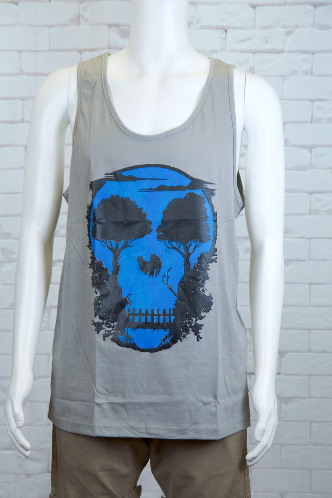 Tank Top | Skull + Owl - 3d glasses, aqua, black, colours, graphic, green, man, men, monkey, red, see no evil, Tank Top, teal, unisex, world - Wander Emporium