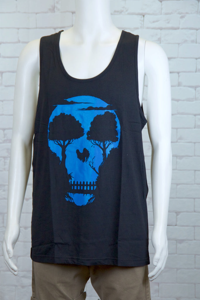 Tank Top | Skull + Owl - 3d glasses, aqua, black, colours, graphic, green, man, men, monkey, red, see no evil, Tank Top, teal, unisex, world - Wander Emporium