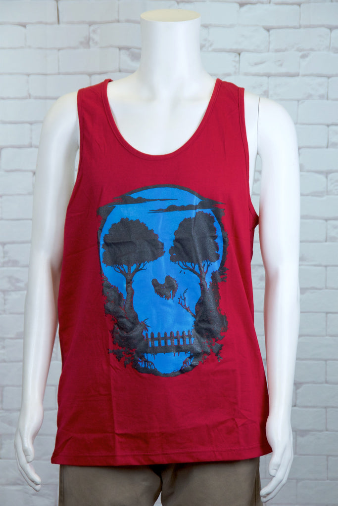 Tank Top | Skull + Owl - 3d glasses, aqua, black, colours, graphic, green, man, men, monkey, red, see no evil, Tank Top, teal, unisex, world - Wander Emporium