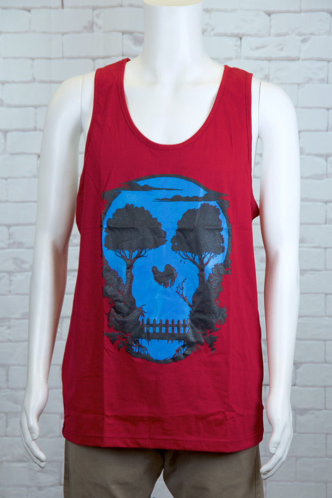 Tank Top | Skull + Owl - 3d glasses, aqua, black, colours, graphic, green, man, men, monkey, red, see no evil, Tank Top, teal, unisex, world - Wander Emporium