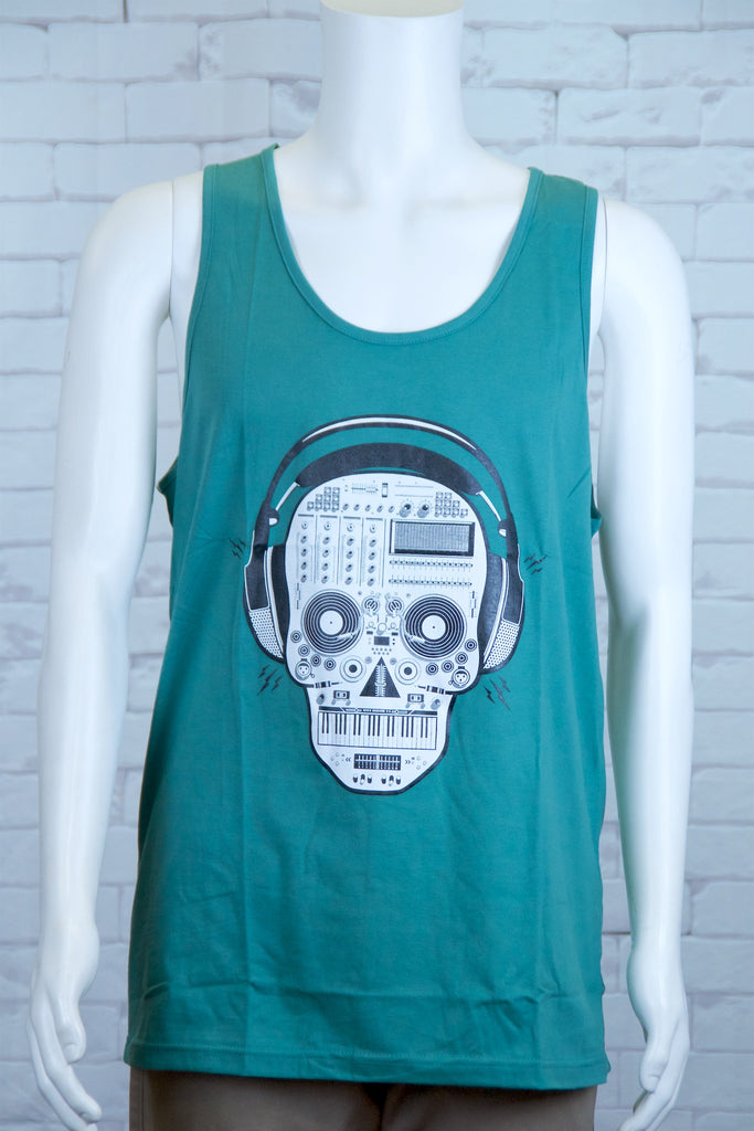 Tank Top | Headphones - 3d glasses, aqua, black, colours, graphic, green, man, men, monkey, red, see no evil, Tank Top, teal, unisex, world - Wander Emporium