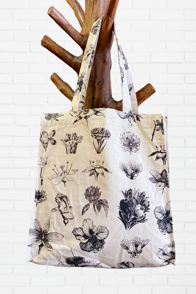 Tote Bag | Flowers - bag, beach bag, book bag, flowersflower, hand printed, lotus, Shopper, Tote, tote bag, wild flowers - Wander Emporium