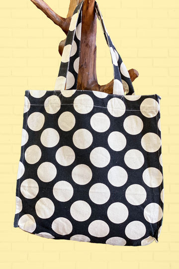 Tote Bag | Poka Dots - bag, beach bag, black and white, book bag, circles, hand printed, pokadots, Shopper, Tote, tote bag - Wander Emporium
