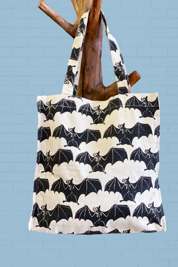 Tote Bag | Bats - bag, bats, beach bag, book bag, halloween, hand printed, long sleeve, Shopper, Tote, tote bag, vampire - Wander Emporium