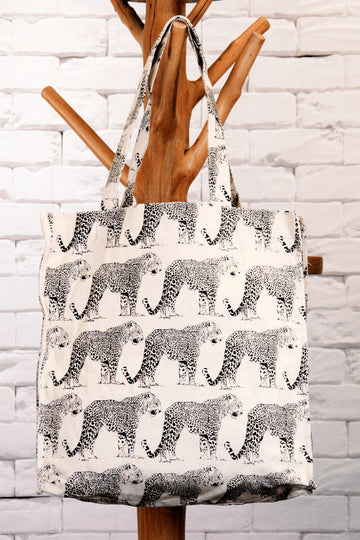 Tote Bag | Leopard - bag, beach bag, black and white, book bag, drawing, hand printed, leopard, nature, Shopper, Tote, tote bag - Wander Emporium