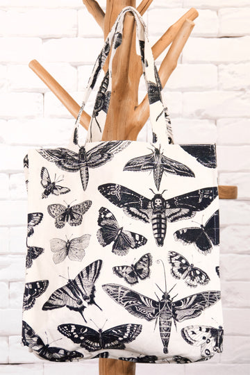 Tote Bag | Moth - bag, beach bag, black and white, book bag, drawing, hand printed, Moth, Shopper, Tote, tote bag - Wander Emporium