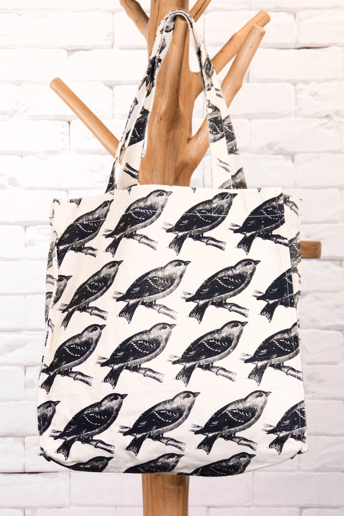Tote Bag | Warblers - bag, beach bag, bird, black and white, book bag, drawing, hand printed, nature, Shopper, Tote, tote bag, warbler, warblers - Wander Emporium