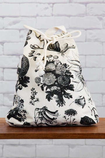 Backpack | Blooms - backpack, black and white, blooms, book bag, canvas, day bag, day pack, drawing, hand printed, Moth, nature, regular backpack, wild, wild flowers - Wander Emporium
