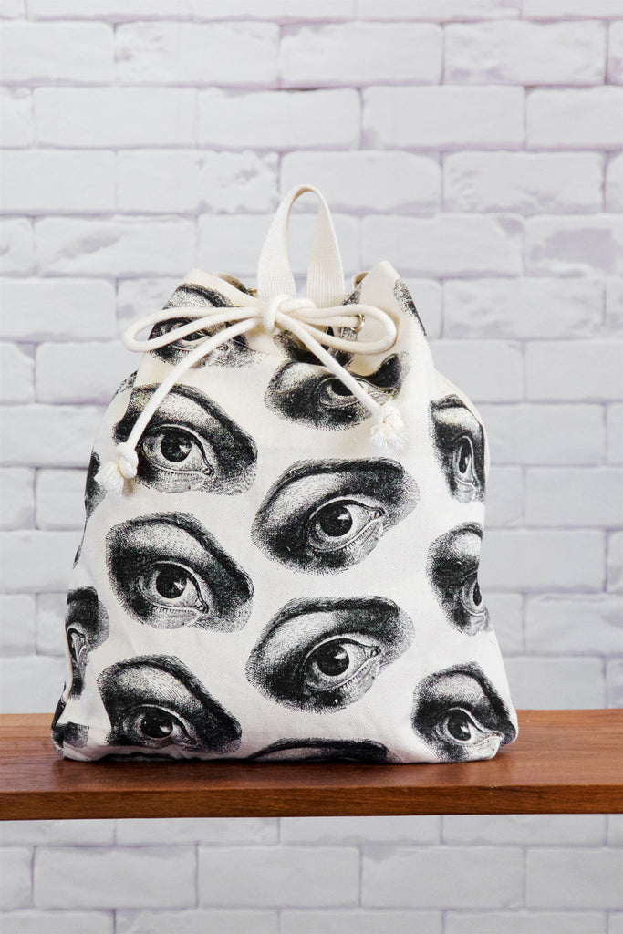 Backpack | Eyes - anatomy drawing, anatomy print, backpack, black and white, book bag, canvas, day bag, day pack, drawing, eye, eyes, hand printed, nature, regular backpack - Wander Emporium