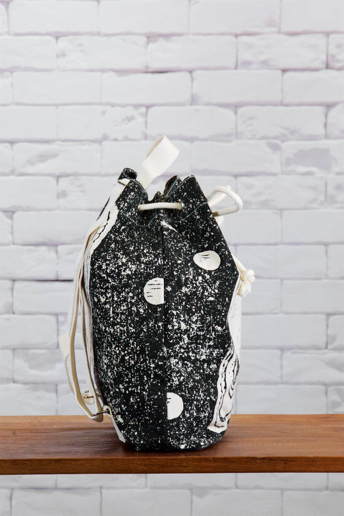 Backpack | Saturn - backpack, black and white, book bag, canvas, day bag, day pack, hand printed, jupiter, outer space, pack, PLANET, planets, regular backpack, space - Wander Emporium
