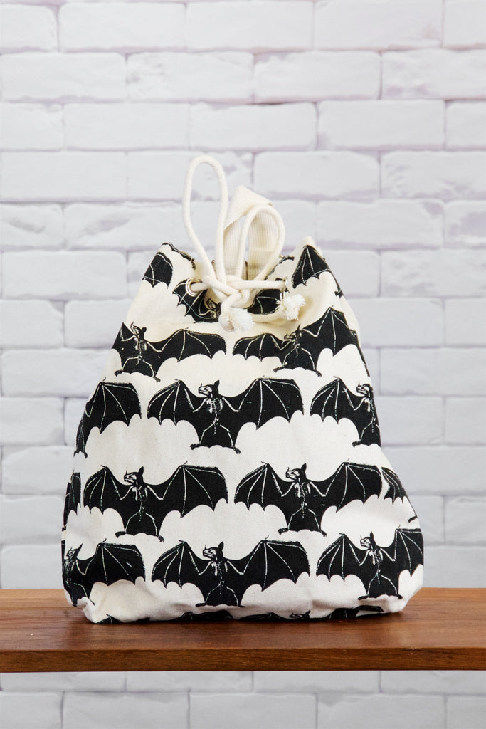 Backpack | Bats - backpack, BAT, bats, black and white, book bag, canvas, day bag, day pack, hand printed, jupiter, nature, pack, regular backpack - Wander Emporium