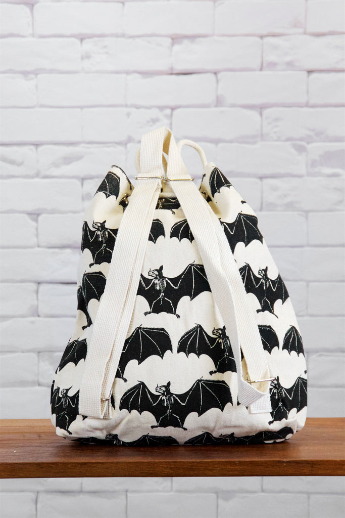 Backpack | Bats - backpack, BAT, bats, black and white, book bag, canvas, day bag, day pack, hand printed, jupiter, nature, pack, regular backpack - Wander Emporium