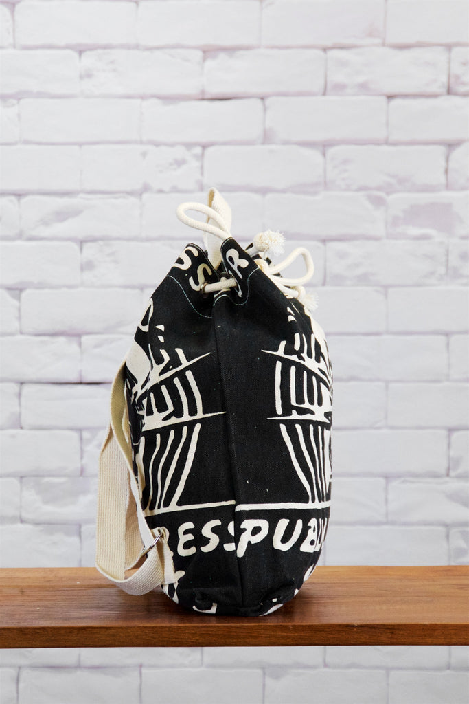 Backpack | Sound System - backpack, black and white, book bag, canvas, day bag, day pack, hand printed, PA system, pack, regular backpack, sound, sound system - Wander Emporium