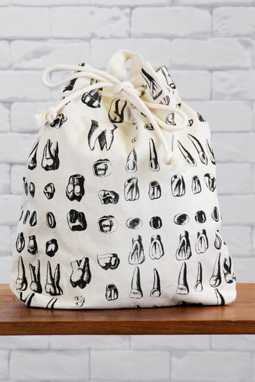 Backpack | Teeth - backpack, black and white, book bag, canvas, day bag, day pack, drawing, hand printed, regular backpack, teeth - Wander Emporium