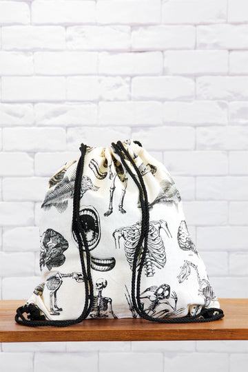 Drawstring Backpack | Biology - anatomy, anatomy drawing, anatomy print, backpack, biology, black and white, book bag, canvas, drawing, drawstring, hand printed, nature - Wander Emporium