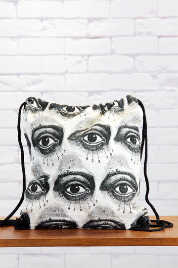 Drawstring Backpack | Eyes - anatomy, anatomy drawing, anatomy print, backpack, black and white, blooms, book bag, canvas, drawing, drawstring, eye, eyes, gymsack, hand printed - Wander Emporium
