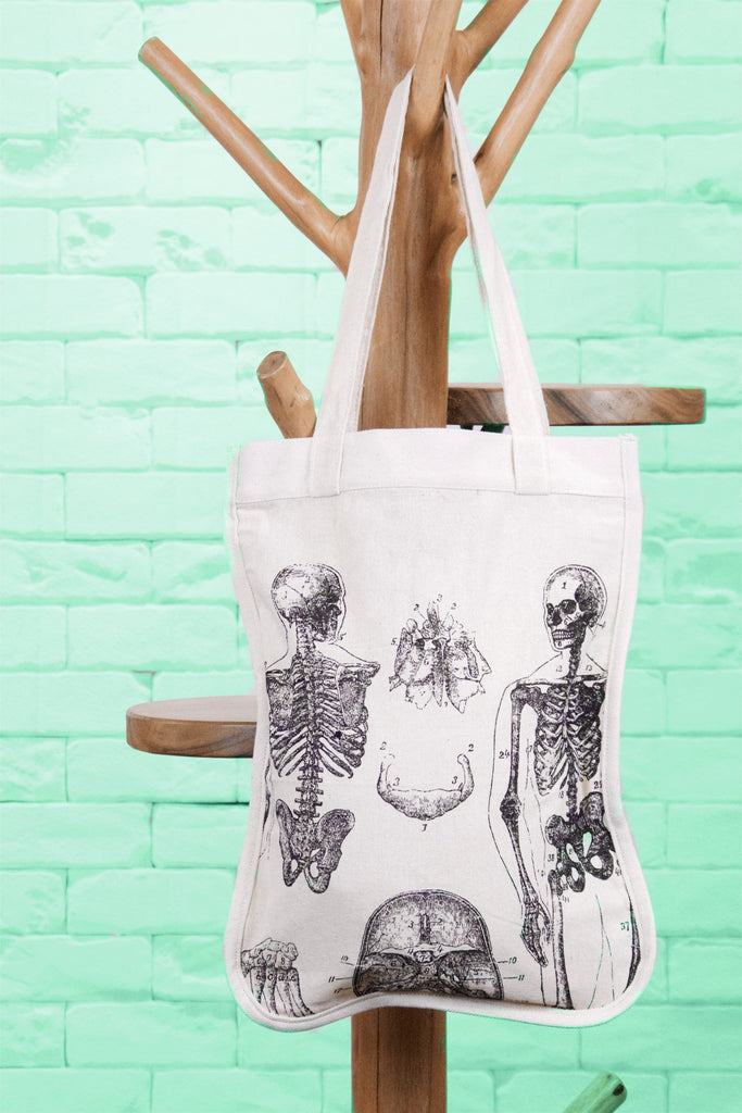 Small Shopper Curved | Anatomy - anatomy drawing, bag, black and white, drawing, eye, human skeleton, nature, Shopper, small, Tote, tote bag - Wander Emporium