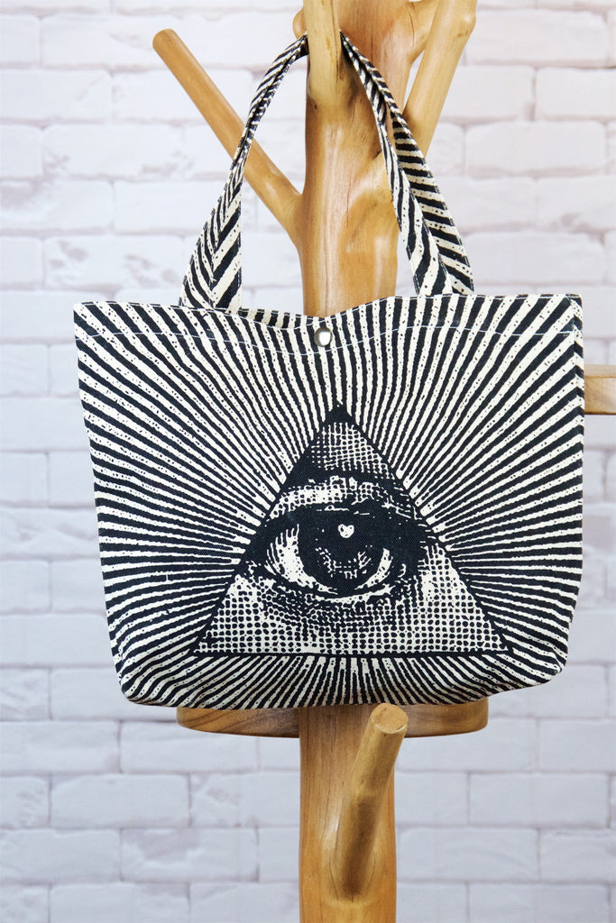 Handbag | Triangle Eye - bag, eye, handbag, illuminati, illuminati eye, Shopper, small, snap button, Tote, tote bag - Wander Emporium