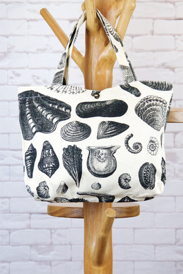 Handbag | Shells - bag, handbag, marine, nature, shells, Shopper, small, snap button, Tote, tote bag - Wander Emporium