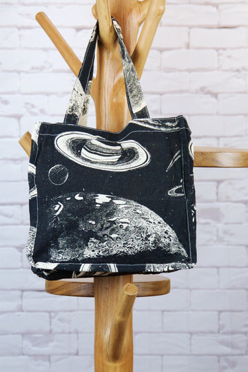 Small Shopper | Planets - bag, moon, outer space, PLANET, planets, purse, Shopper, small, space, Tote, tote bag - Wander Emporium