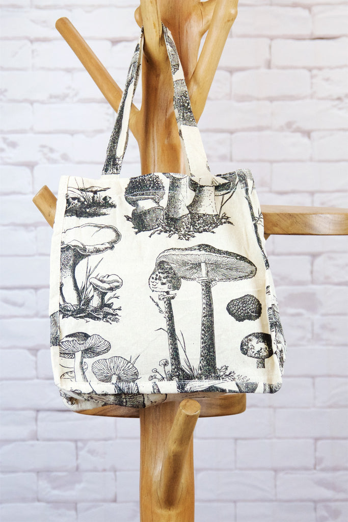 Small Shopper | Mushrooms - bag, biology, morel, mushrooms, new, porcini, purse, Shopper, small, Tote, tote bag, wild, woods - Wander Emporium