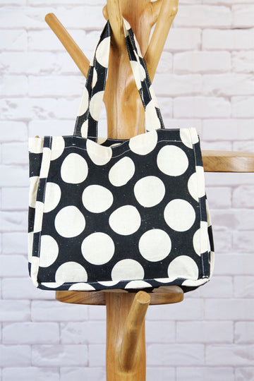 Small Shopper | Dots - bag, black and white, circles, dots, polka dots, purse, small, Tote, tote bag - Wander Emporium