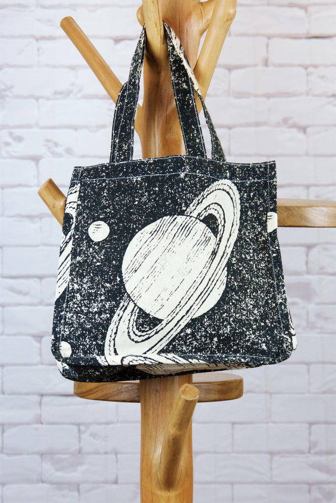 Small Shopper | Saturn - bag, jupiter, outer space, planets, purse, small, space, Tote, tote bag - Wander Emporium